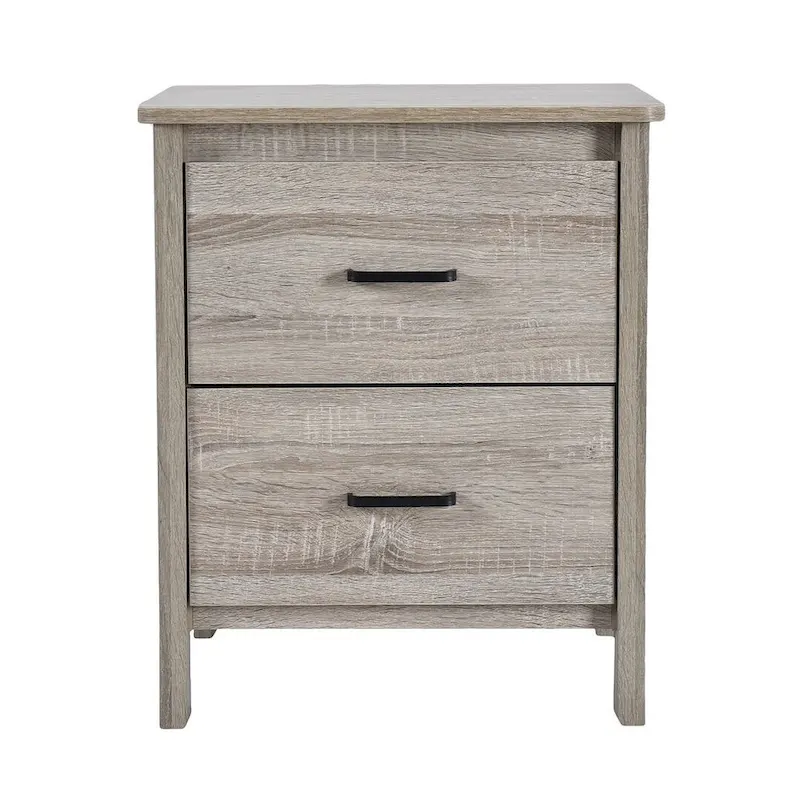 Modern Nightstand with 2 Drawers and Metal Handles