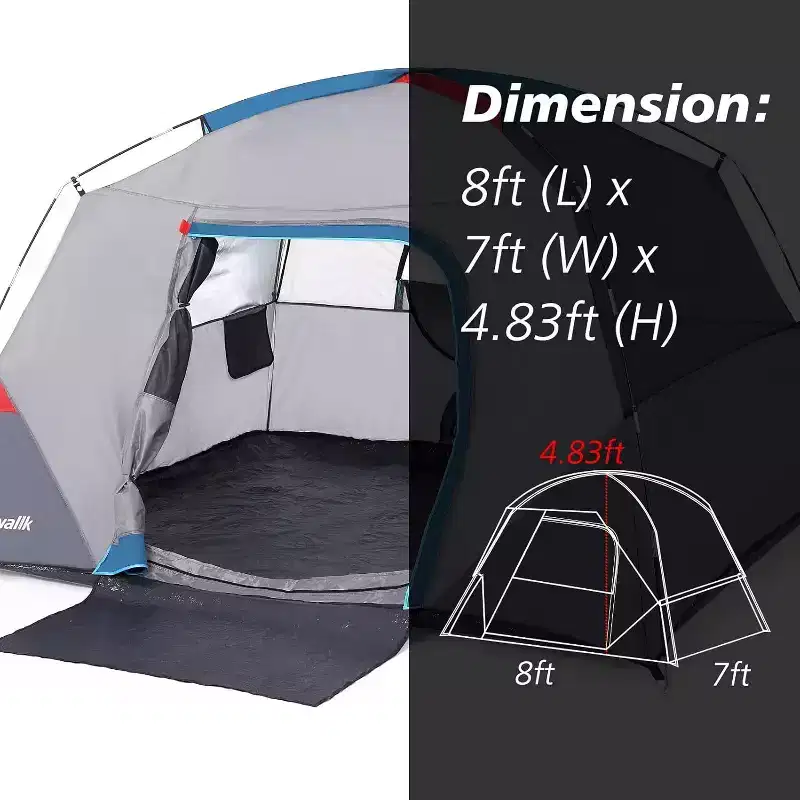 Acekool 4 Person Camping Tent, Easy Set Up Dome Tent with Rainfly, Mesh Door, Portable Waterproof Family Tent for Hiking & Travel, Blue