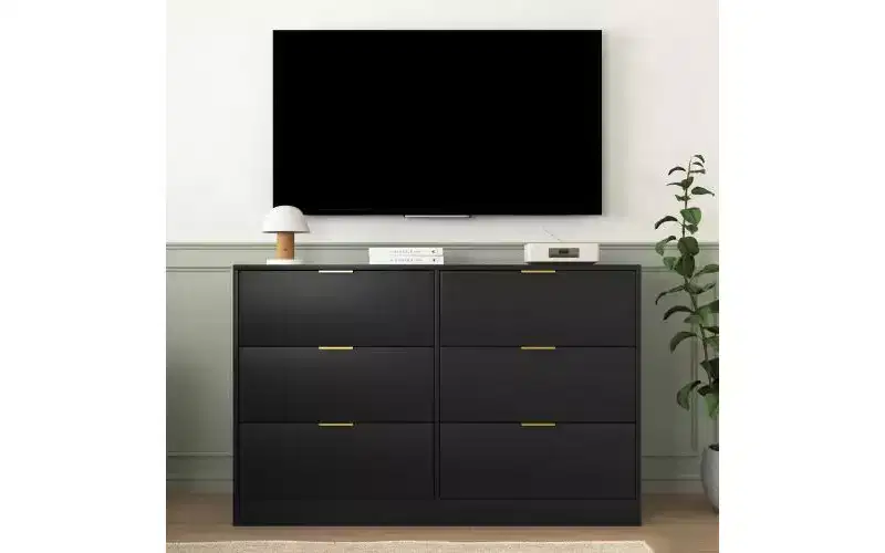 JVNOXK 47-inch Minimalist Modern Six-Drawer Dresser, Suitable for Bedrooms Large-Capacity Storage Cabinet with Ample Storage Space, Black