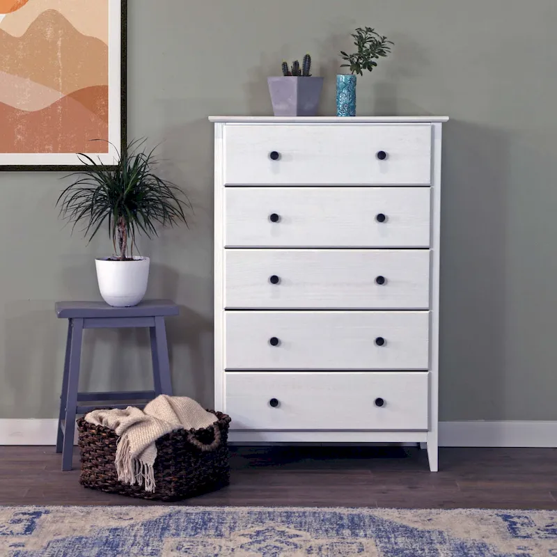 Coastal Solid Pine 5-Drawer Chest – Eco-Friendly, Smooth Metal Glides