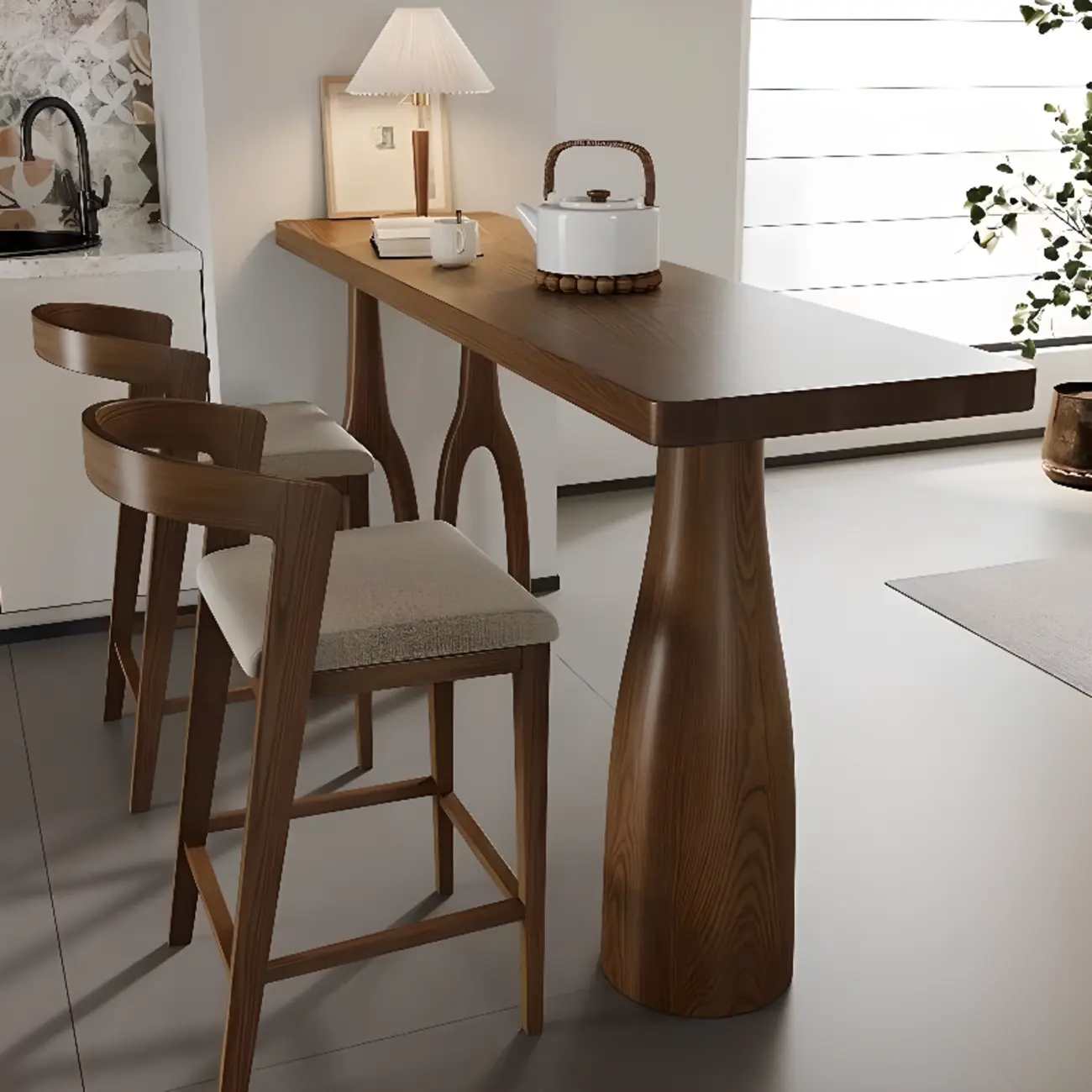 Modern Brown Wooden Dual-Pedestal Bar Tables