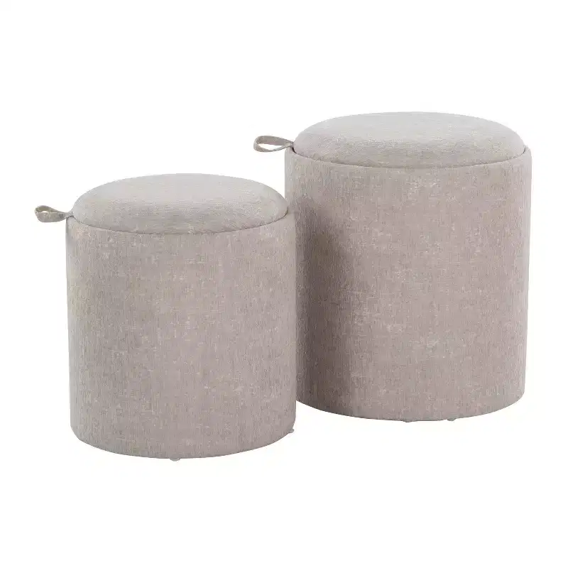 LumiSource Tray Nesting Ottoman Set Light Brown Fabric/Natural Wood