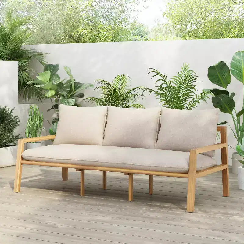 Christopher Knight Home Fabia 75 Rustic Patio Upholstered 3-Seater Loveseat with Rope Weave Open Back