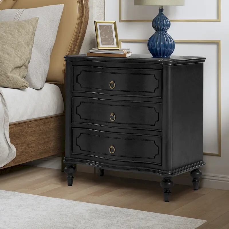 Traditional-Style Three-Drawer Nightstand (Solid Wood Spindle Legs)