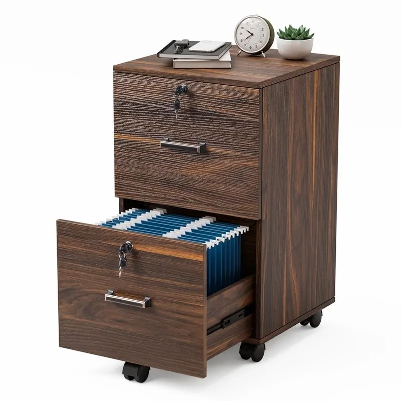 2-Drawer Rolling Wood File Cabinet with Lock