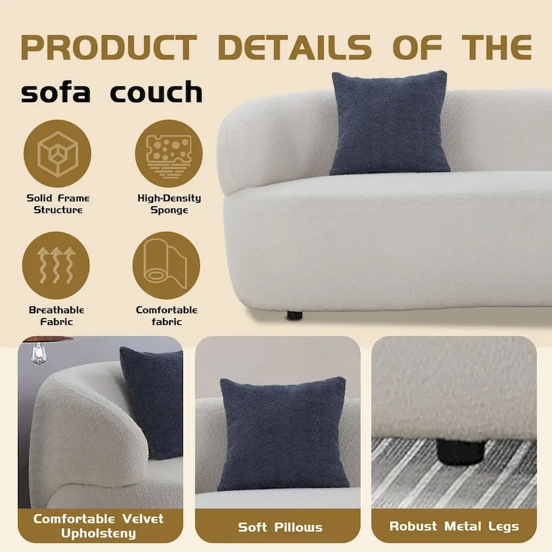 86.61in 3 Seater Modern Curved Upholstered Fabric Sofa Courch