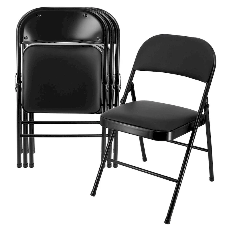 4 Piece Metal Folding Chair with Padded Seats in Black