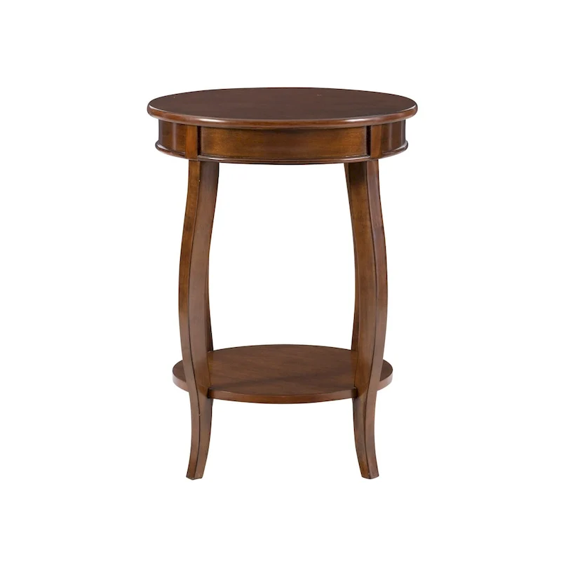White Round Side Table with Lower Shelf & Cabriole Legs, 1-Person