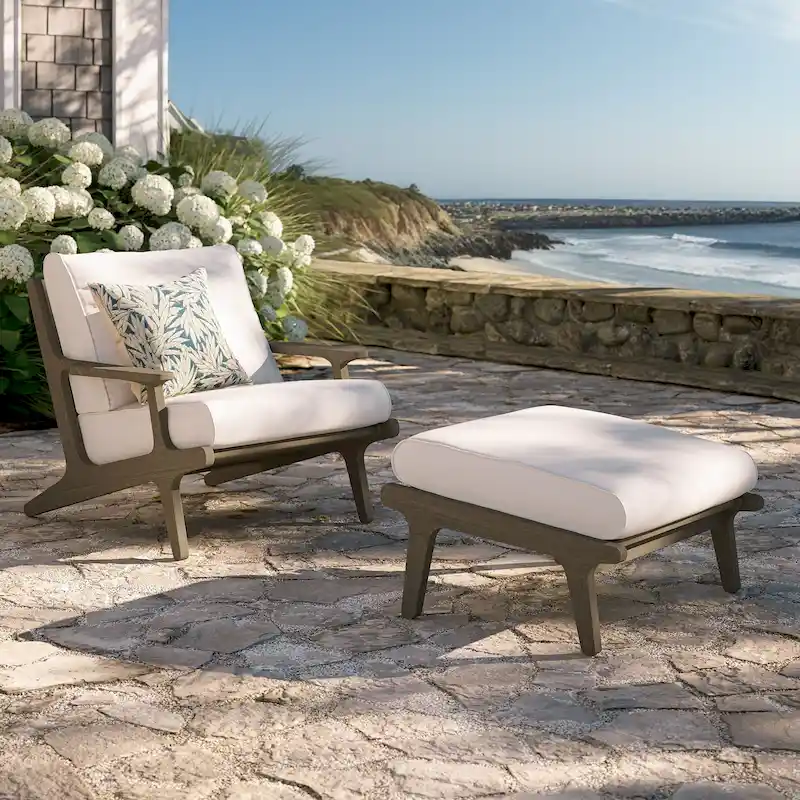 Saratoga Outdoor Patio Teak Wood Chair and Ottoman Set