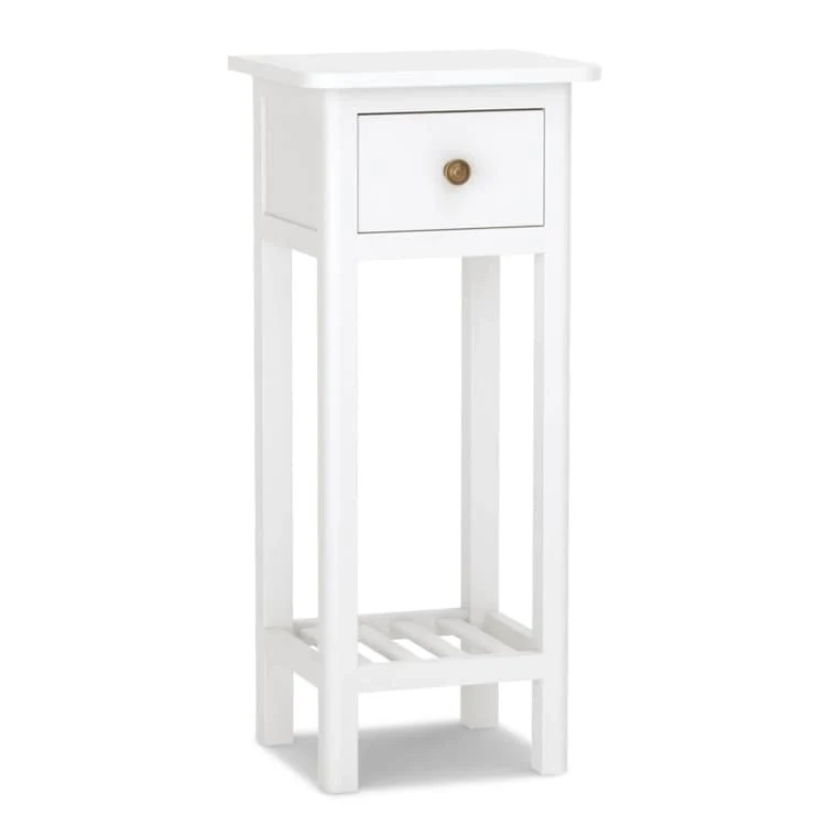 2-Tier Slim Rectangular Side Table - Black/White - Acacia Wood