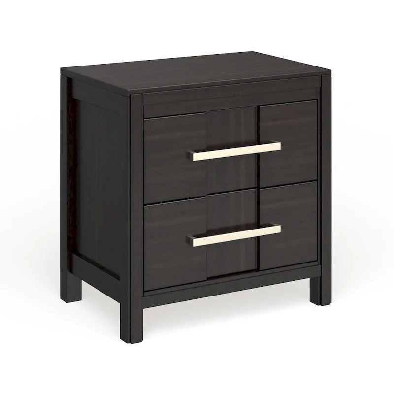 Solid Wood 2-Drawer Nightstand - Light Oak/Espresso/Grey