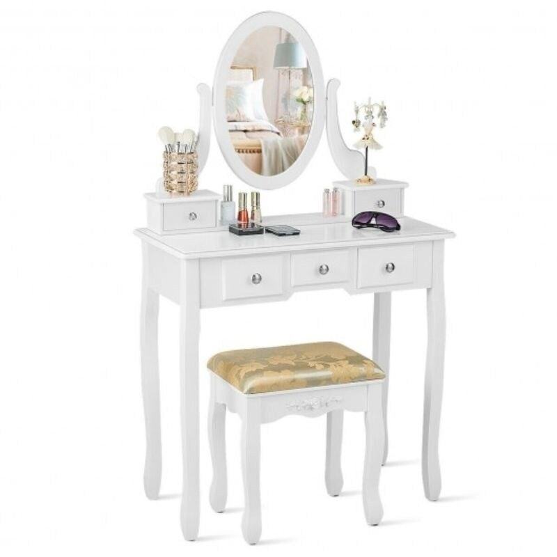Vanity Make Up Table Set Dressing Table Set with 5 Drawers - 31.5