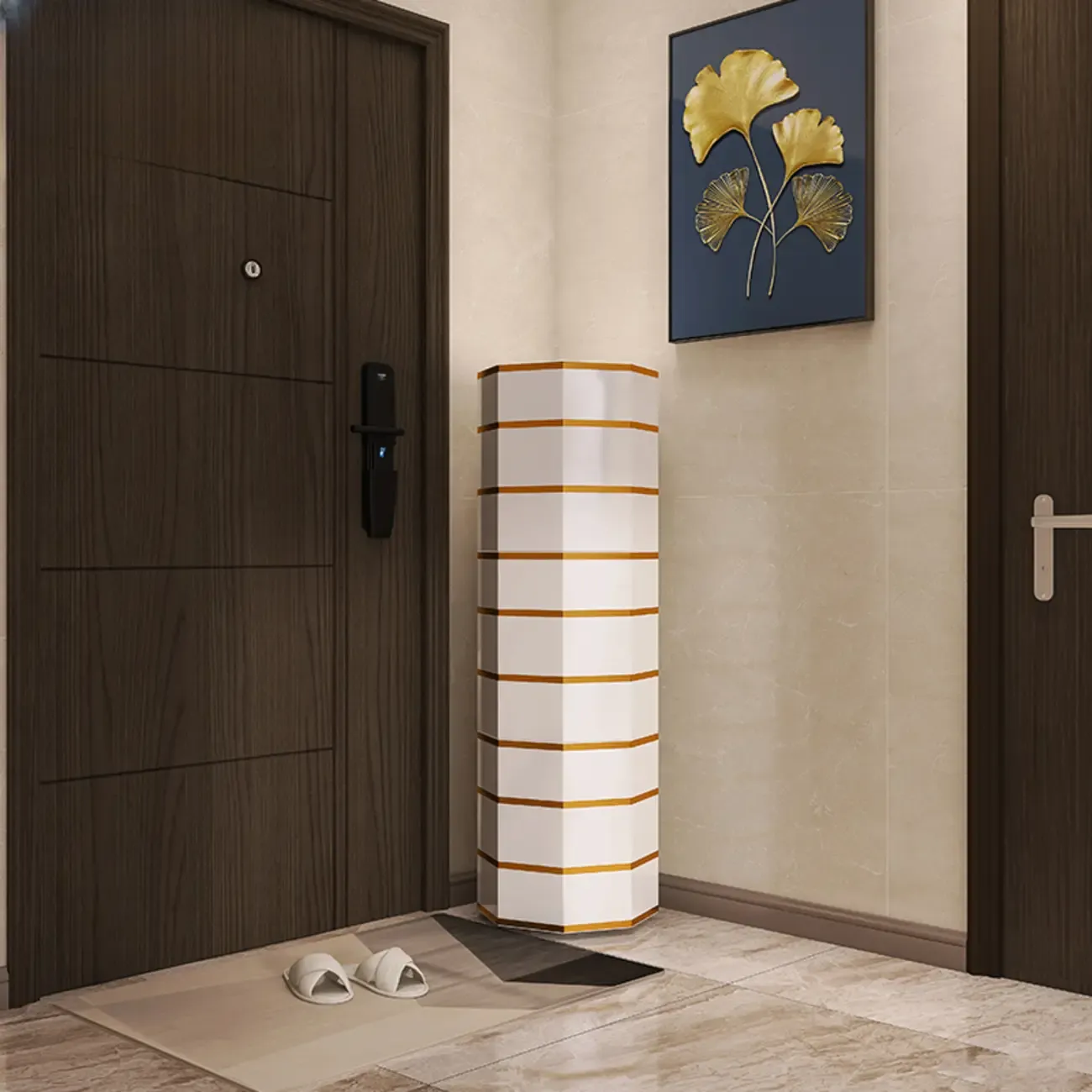 Rotating Glam White Metal Hexagon Entryway Shoe Cabinet