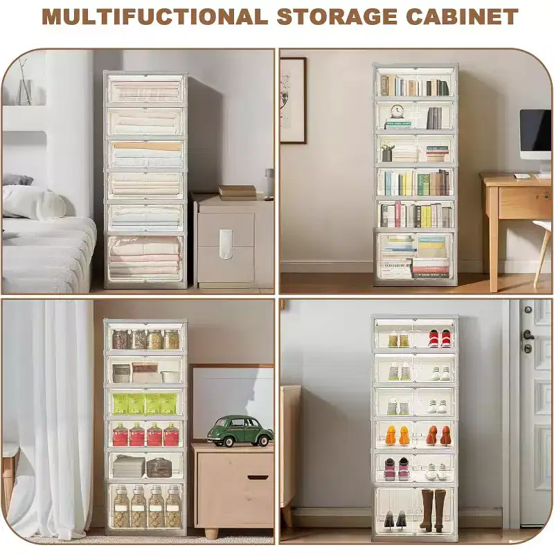 6/9-Tier Foldable Shoe Rack Organizer  Stackable Storage Cabinet with Magnetic Clear Doors, Portable for Closet, Entryway & Living Room