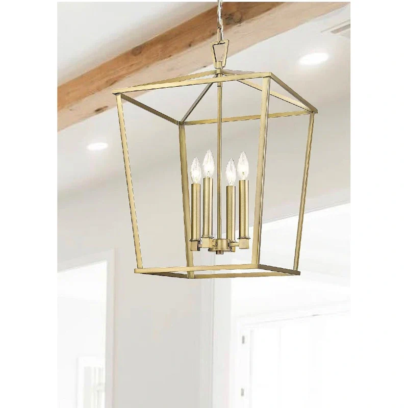 Farmhouse Inspired Large 25 H Warm Brass Open Geometric Lantern