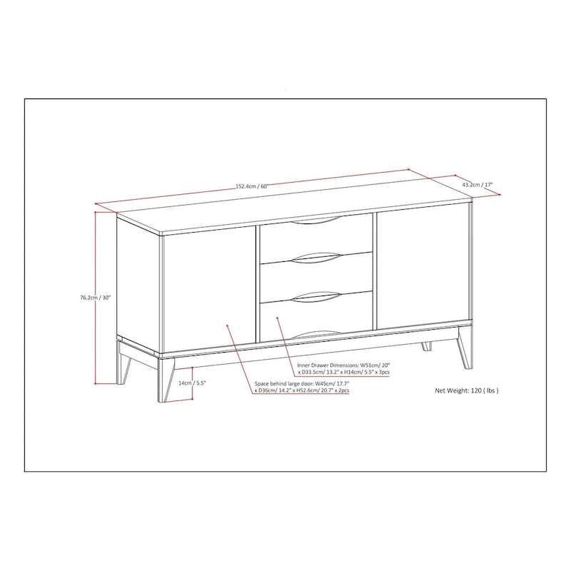 WYNDENHALL Pearson SOLID HARDWOOD 60 inch Wide Mid Century Design Sideboard Buffet in Walnut Brown - 17