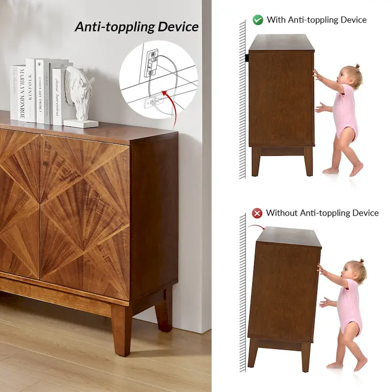 Ofelia Mid-century 60 Wide Geometric Patterned Sideboard with Adjustable Shelves by HULALA HOME