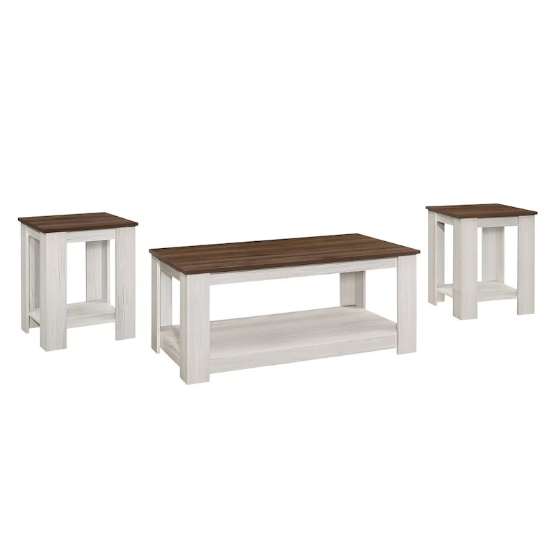 Modern Coffee Table with End Tables - Brown Wood Finish