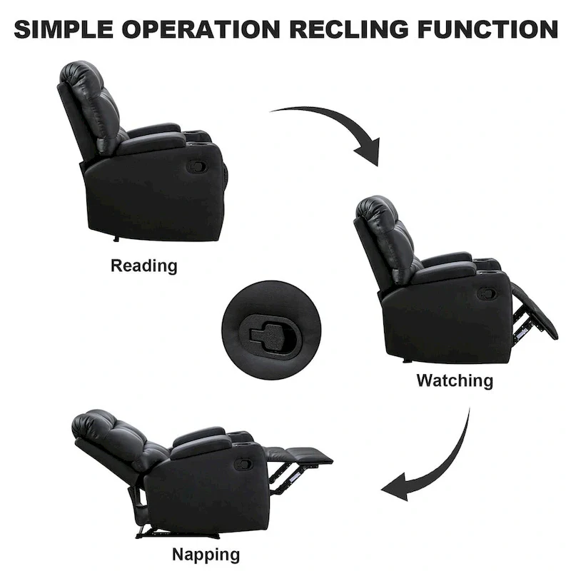 Manual Rocking Recliner Chair with Massage and Cup Holders