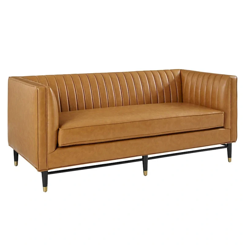 Tan Vegan Leather Channel Tufted Loveseat – Seats 2