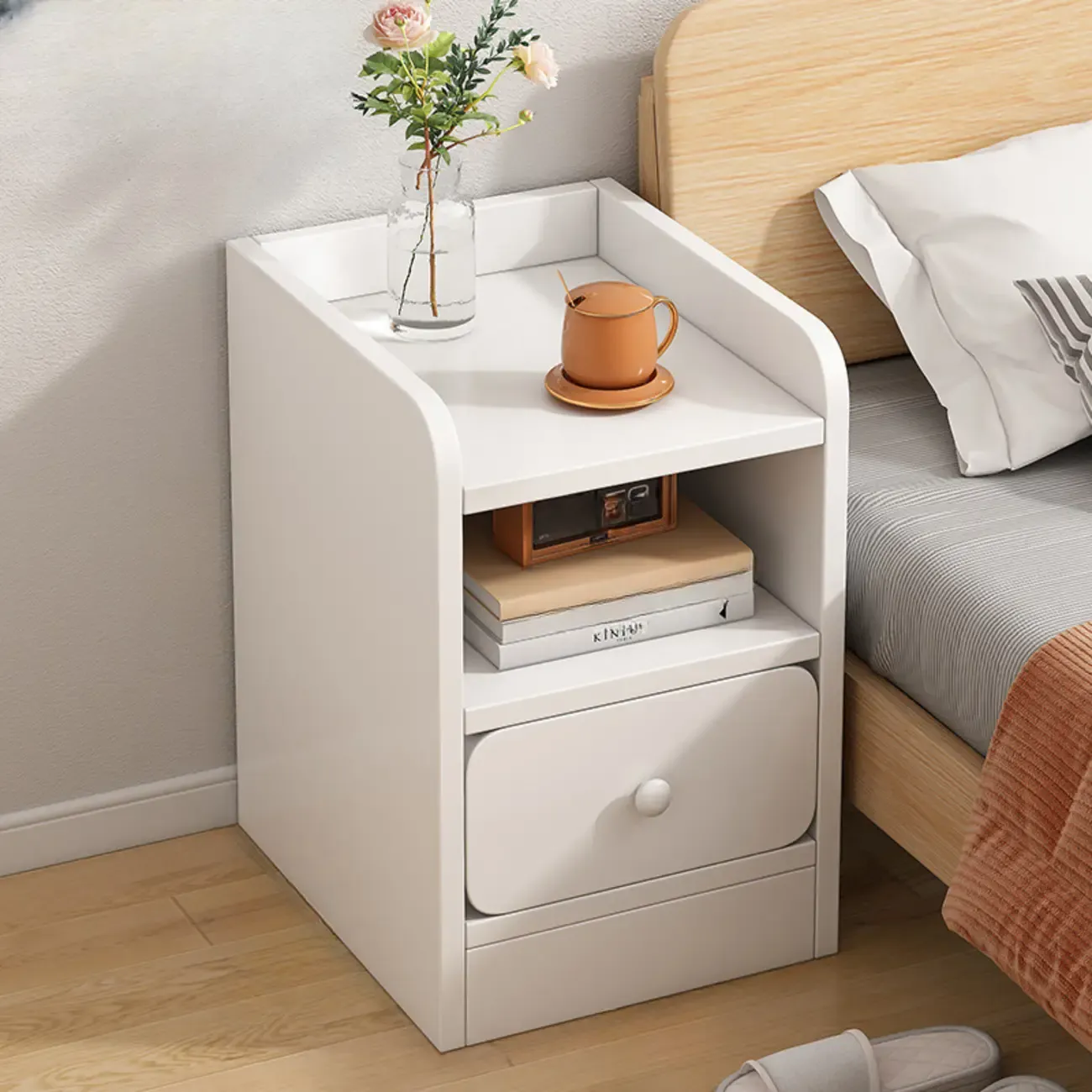 Simple White Natural Wood 2-Drawer Nightstand
