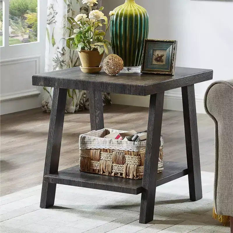 Roundhill Furniture Athens Contemporary Replicated Wood Shelf End Table in Charcoal Finish