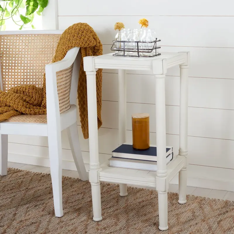 Brown / Black / Distressed White Square Accent Side Table for 1