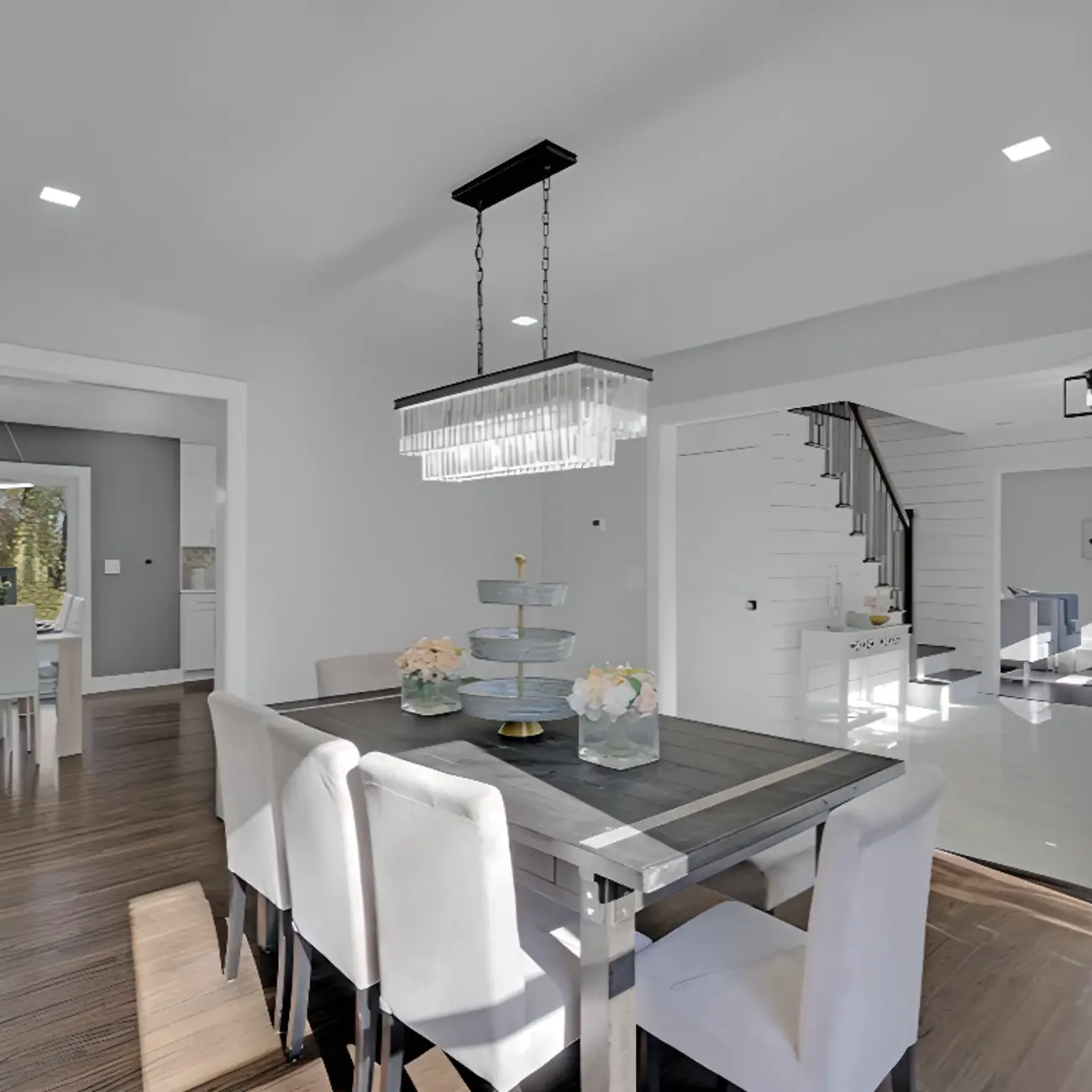 Modern Island Light 2 Tier Transparent Glass in Linear Shape