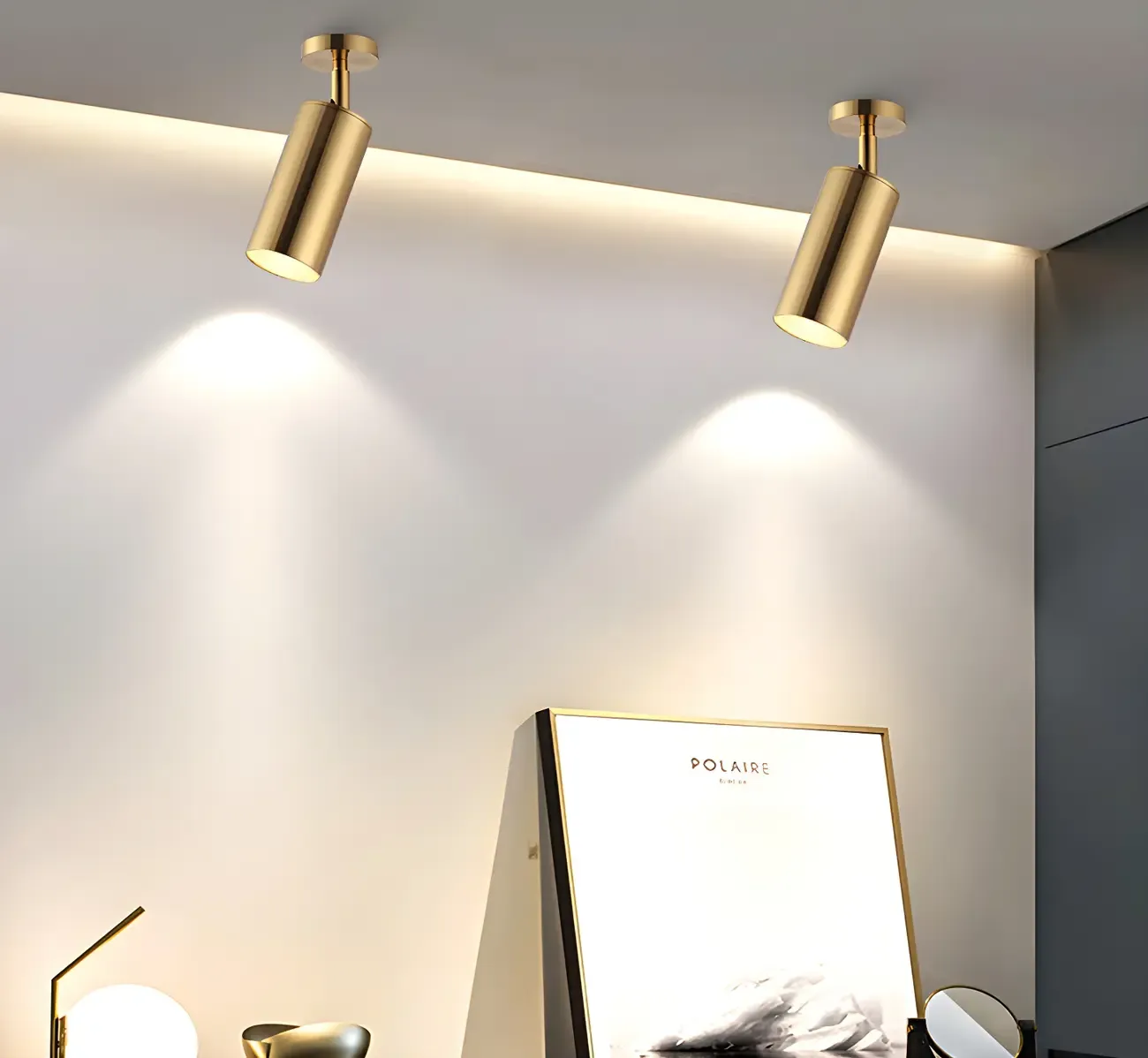Modern Golden Linear Semi Flush Mount Track Light