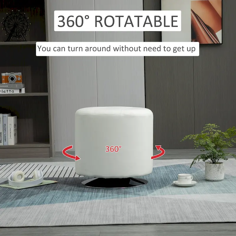 HOMCOM 360-deg Swivel Foot Stool Round PU Ottoman with Thick Sponge Padding and Solid Steel Base