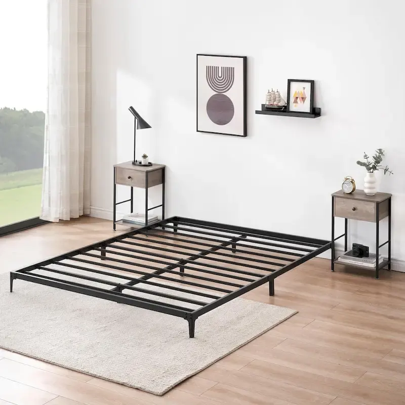Black Metal Platform Bed Frame, No Box Spring, Twin/Full/Queen, 1–2 Person