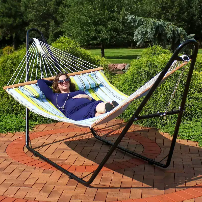 Sunnydaze Double Quilted Fabric Hammock with Universal Steel Stand - 450-Pound Capacity