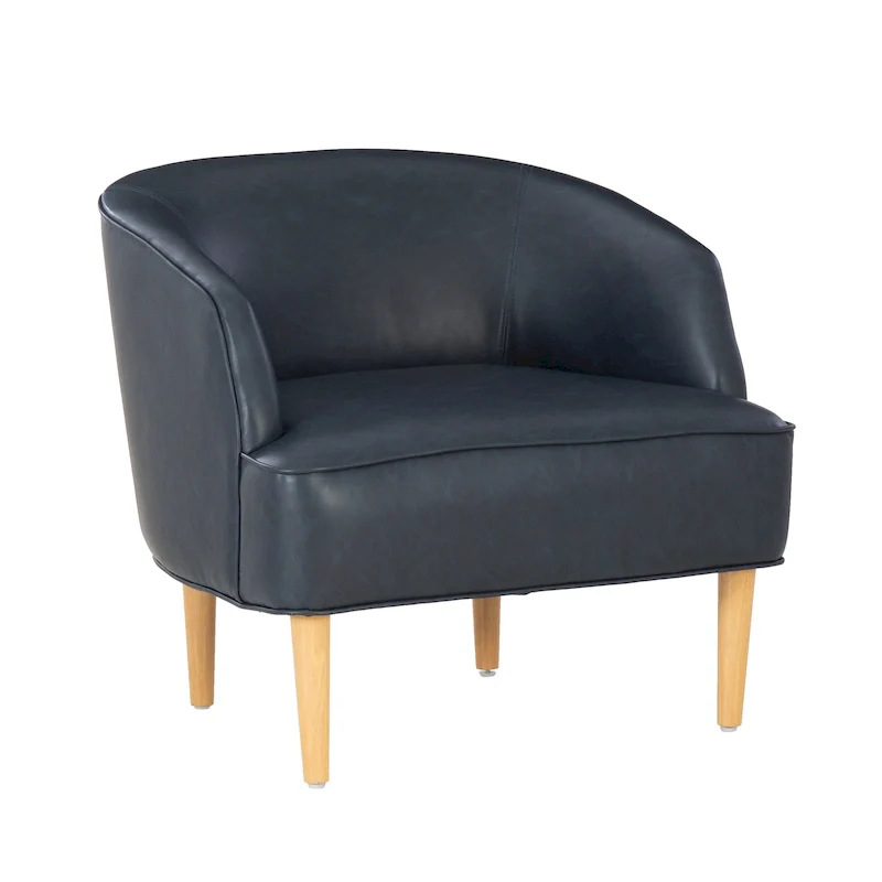 Caramel/Navy Blue Mid-Century Faux Leather Accent Chair, 1-Person