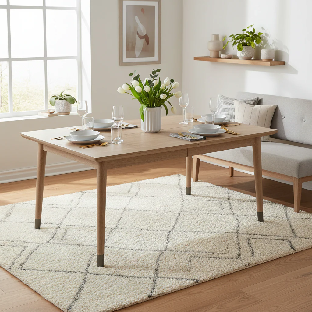 Extendable Dining Table with Cone Legs, Transitional Style – Brown, Seats 6–8