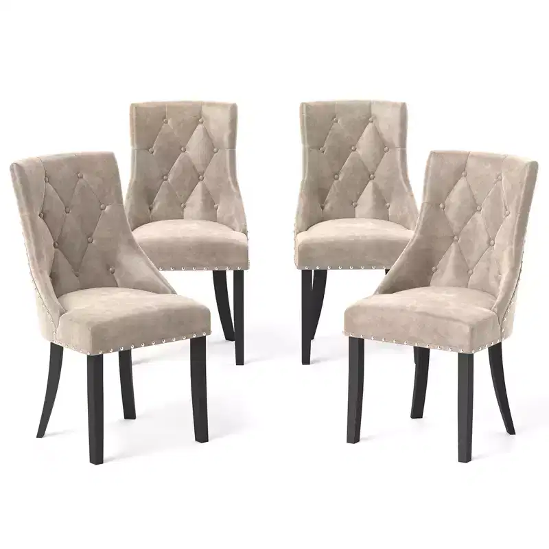 Costway Upholstered Dining Chairs Set of 4 Tufted Wingback Chairs w/ Solid Wood Legs