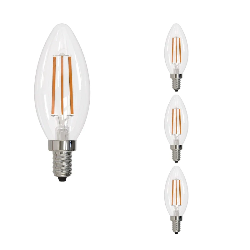 Bulbrite LED Filament Pack of (4) 6.5 Watt Dimmable B11 Light Bulbs with a Clear Finish and Medium (E26) Base - Warm White Light