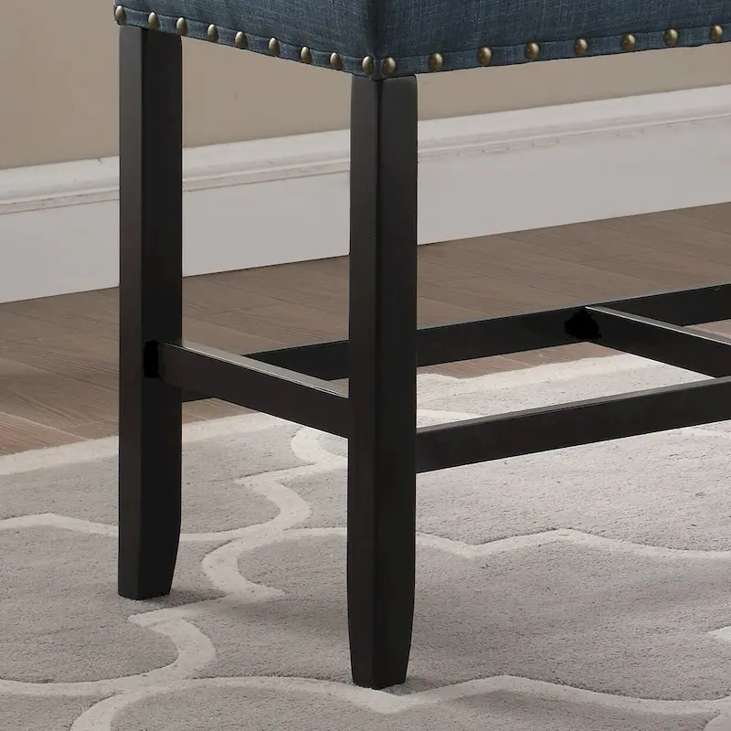 Blue Fabric Pub-Height Dining Bench with Nailhead Trim