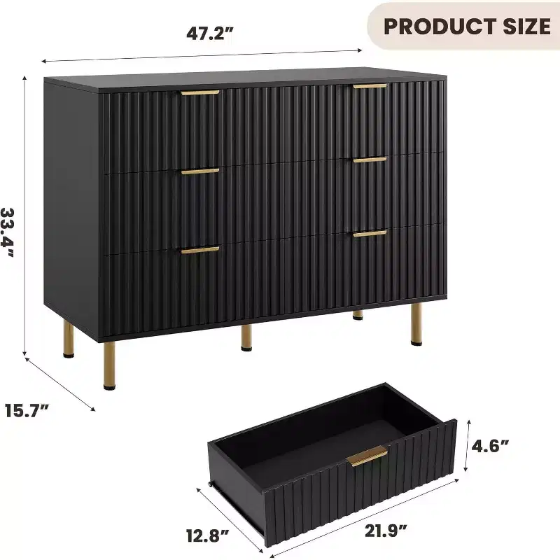 6-Drawer Dresser, Modern Wooden Bedroom Chest of Drawers With Storage Drawers, Farmhouse Style TV Stand for Living Room, Bedroom, Hallway