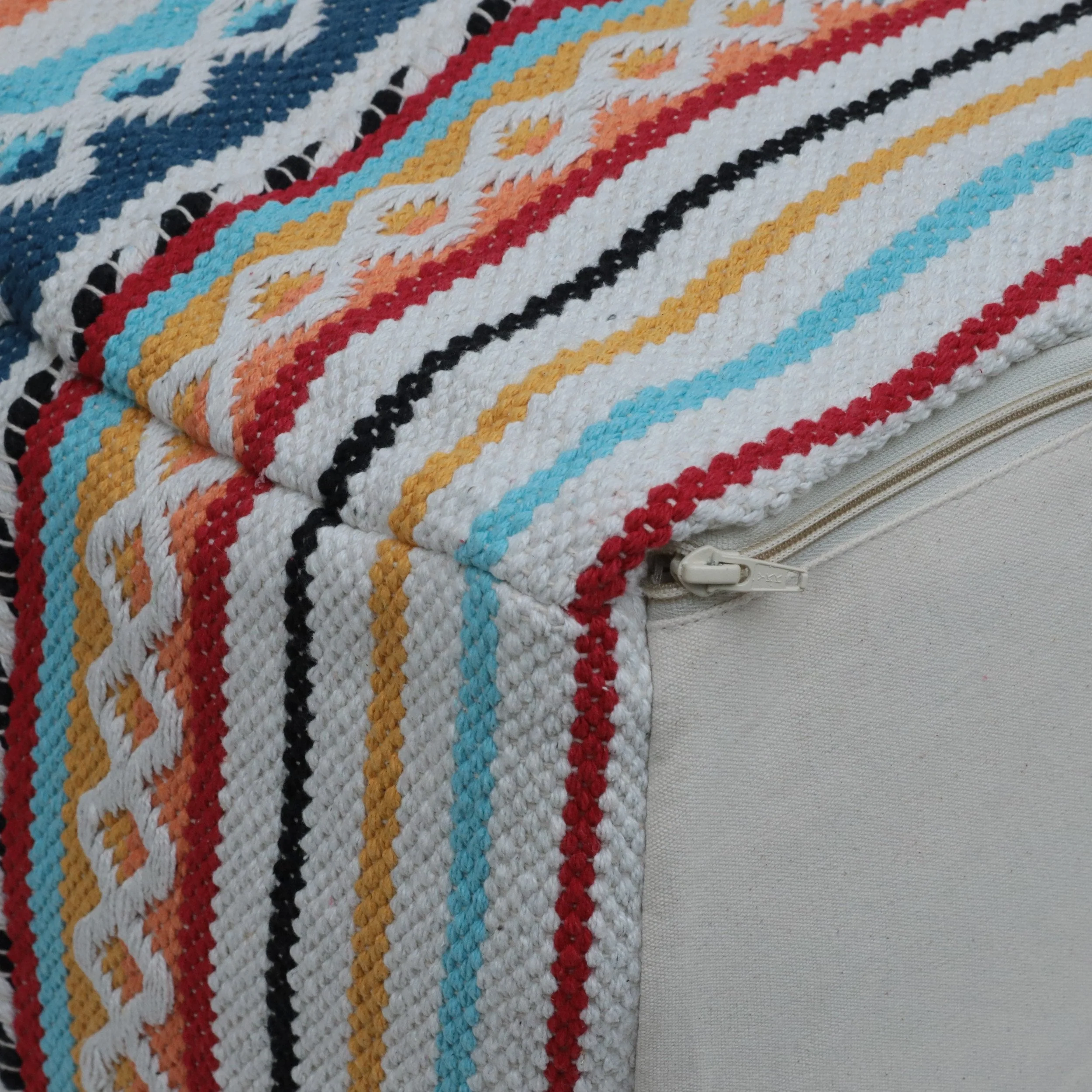 Boho Handcrafted Peruvian Print Cube Pouf - NH615413