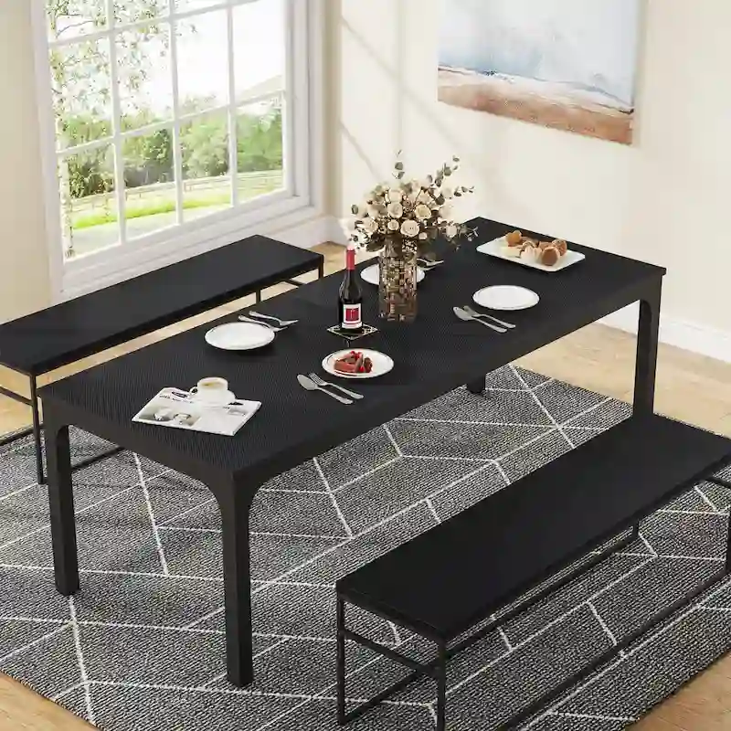 78.74 Inches Industrial Rectangular Dining Table with Heavy-Duty Metal Legs (Only Table)
