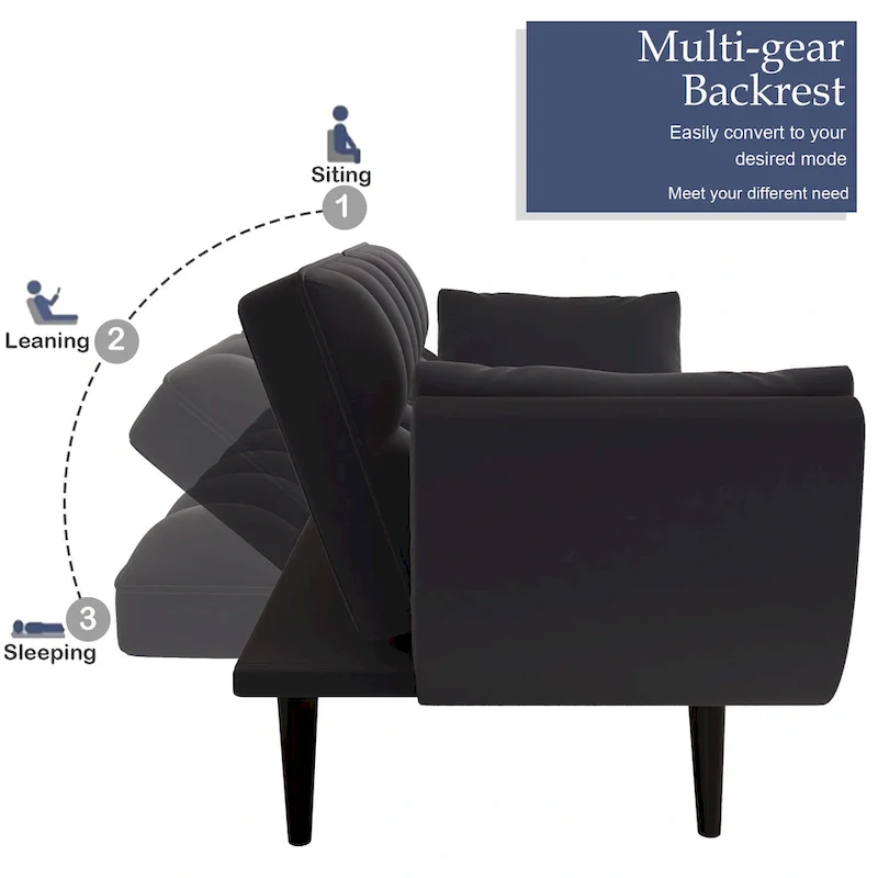 57  Sofa Bed,Polyester Blend Comfy Futon Couch Bed with 2 Square Pillows, Convertible Sleeper Sofa with Adjustable Backrest