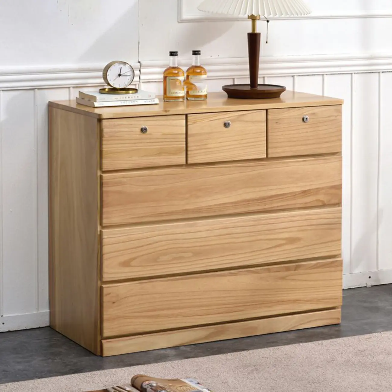 Modern Natural Wooden Double Dresser with 5-Drawers