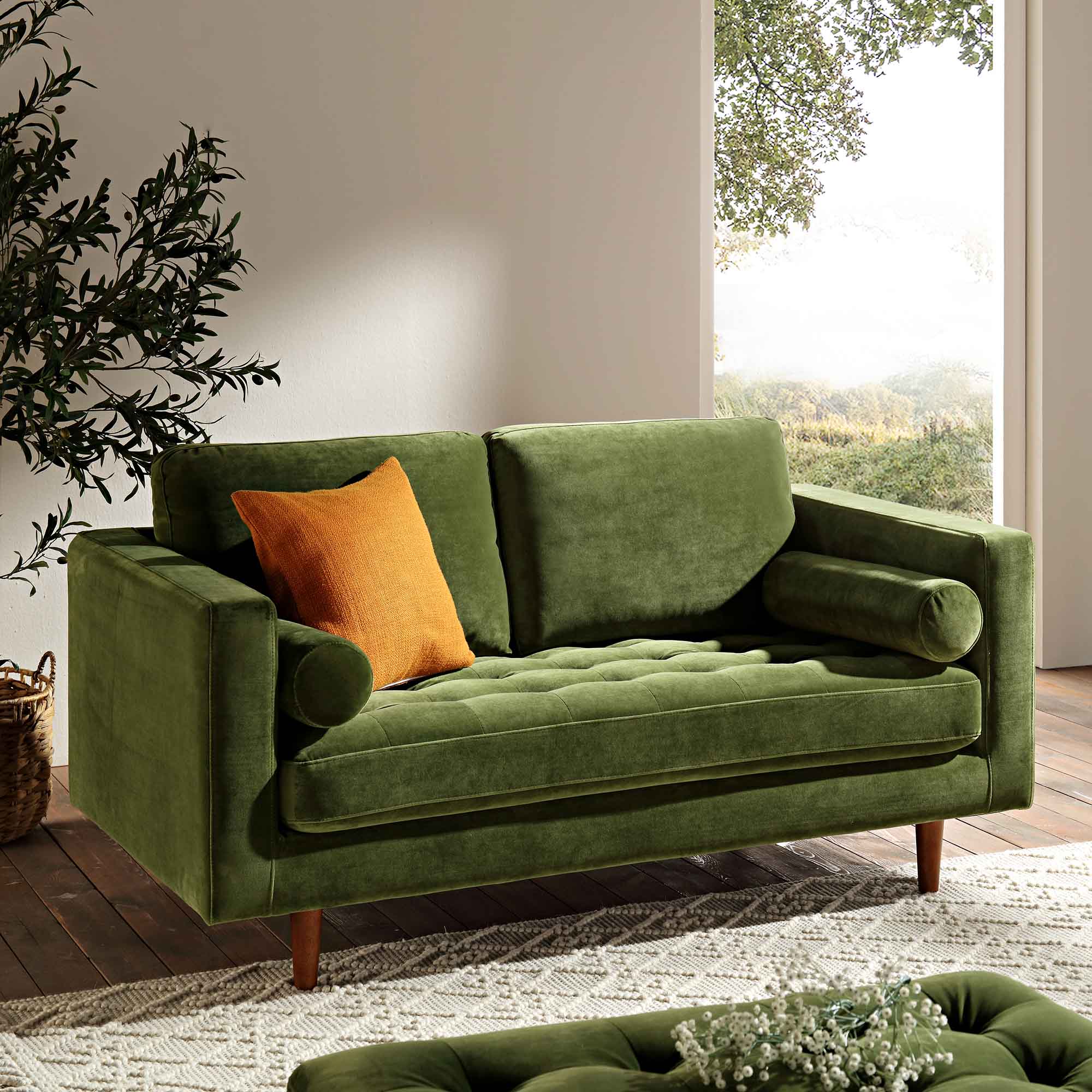 2-Seater Sofa, Moss Green Velvet