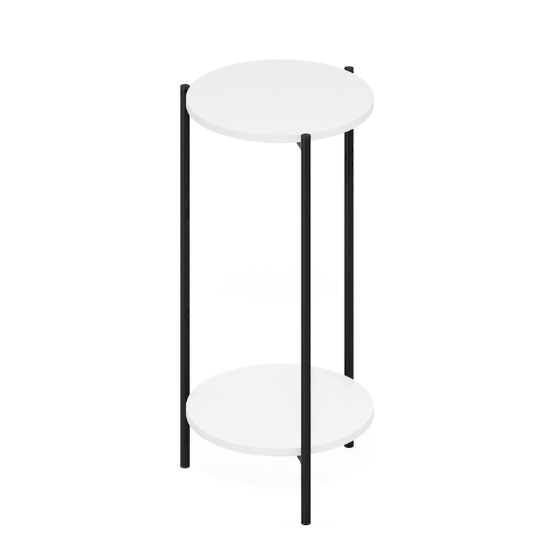 Furinno Besi 2-Tier Modern Tall Round Side End Table with Sturdy Metal Legs, Americano