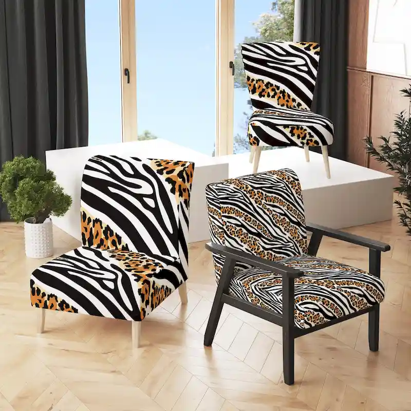 Black & White Animal Print Accent Chair – Slipper / Side / Arm, 1 Seat