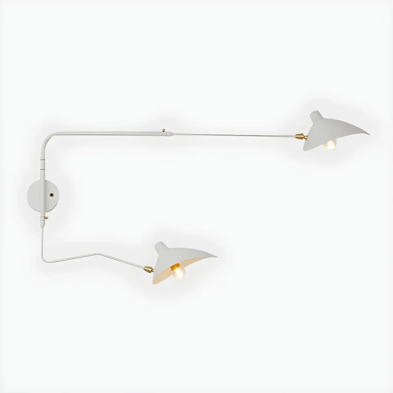Modern 2-Light White Dual-Arm Swing Arm Wall Light