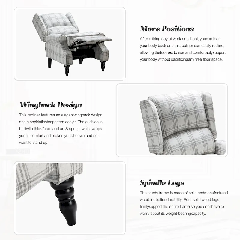 Olympus Upholstered Classic Manual Wingback Recliner with Solid Wood Legs by HULALA HOME