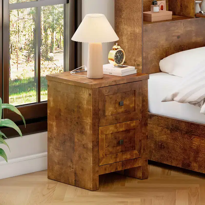AMERLIFE Nightstand Set of 2 with Charging Station