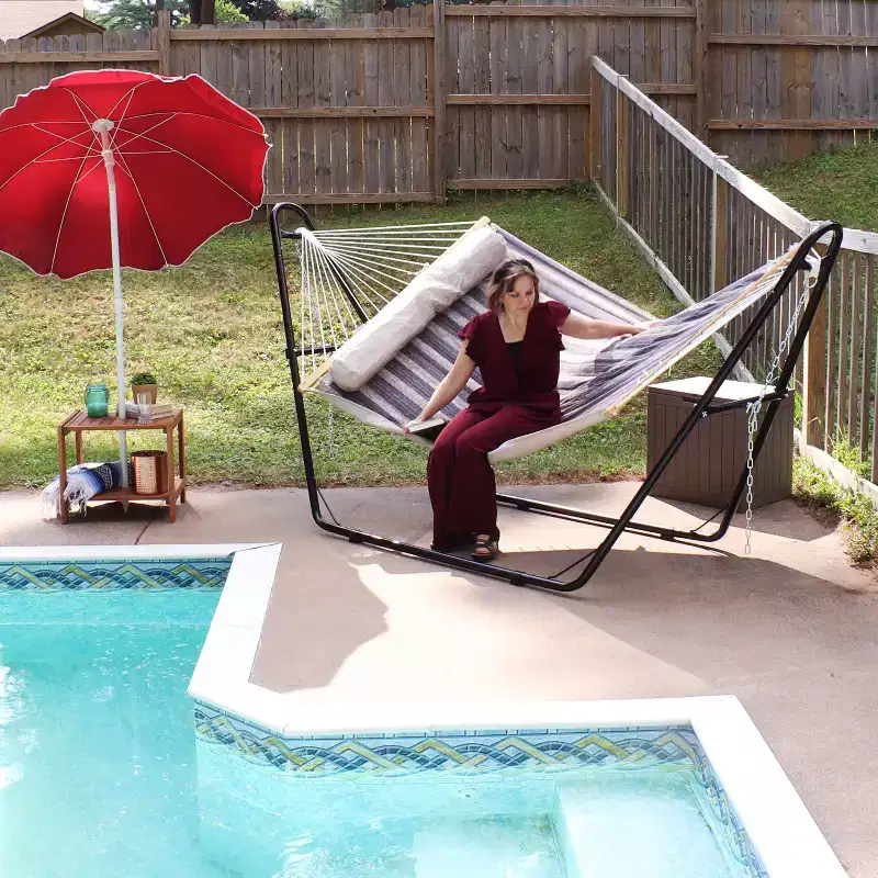 Sunnydaze Double Quilted Fabric Hammock with Universal Steel Stand - 450-Pound Capacity