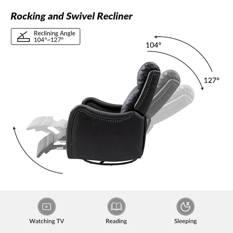 FrancoModern Genuine Leather Swivel Rocker Recliner with Nailhead Trims Sets of 2 by HULALA HOME